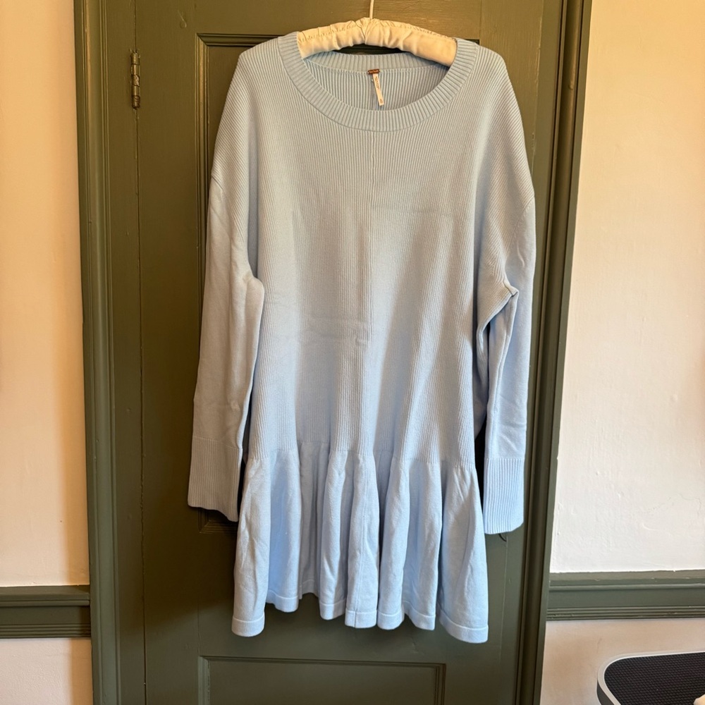 Free People Time On My Side Light Blue Women's Sweater Mini Dress NWOT - Picture 2 of 6